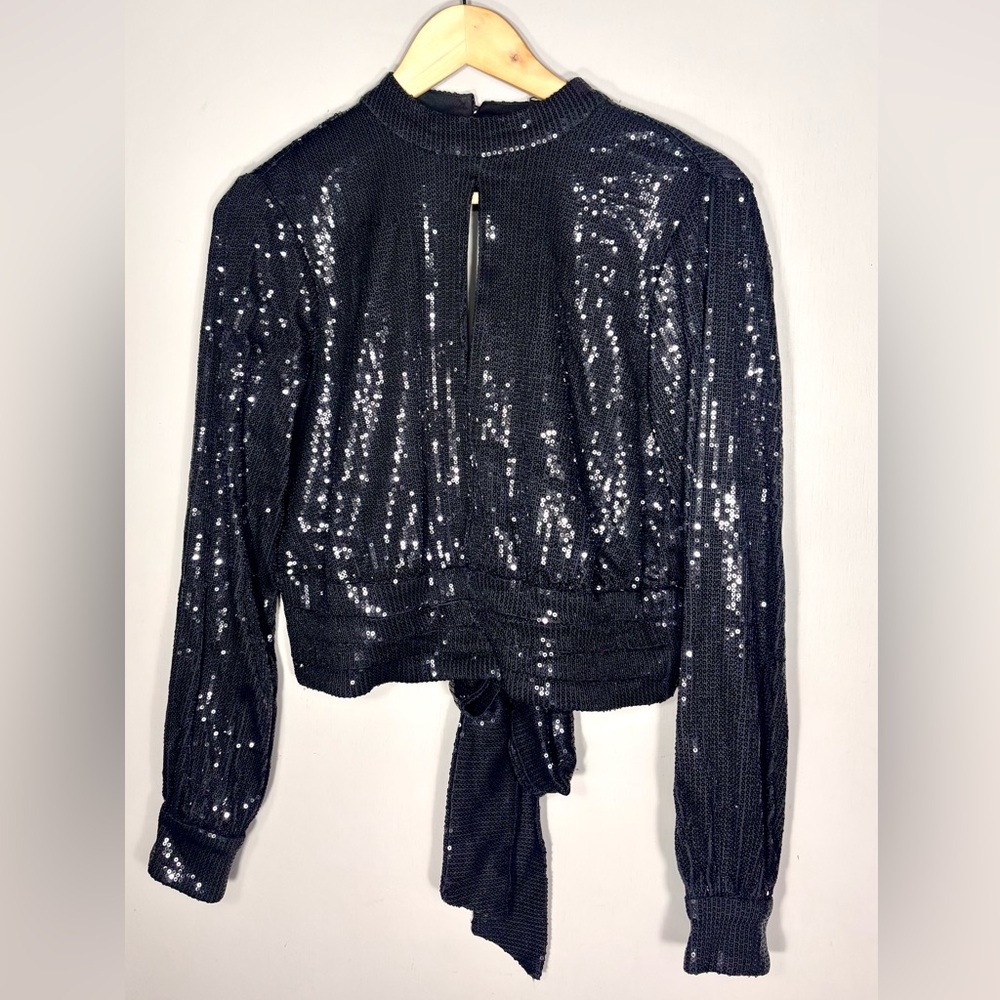 DYNAMITE NWT Open Black Sequin Blouse
